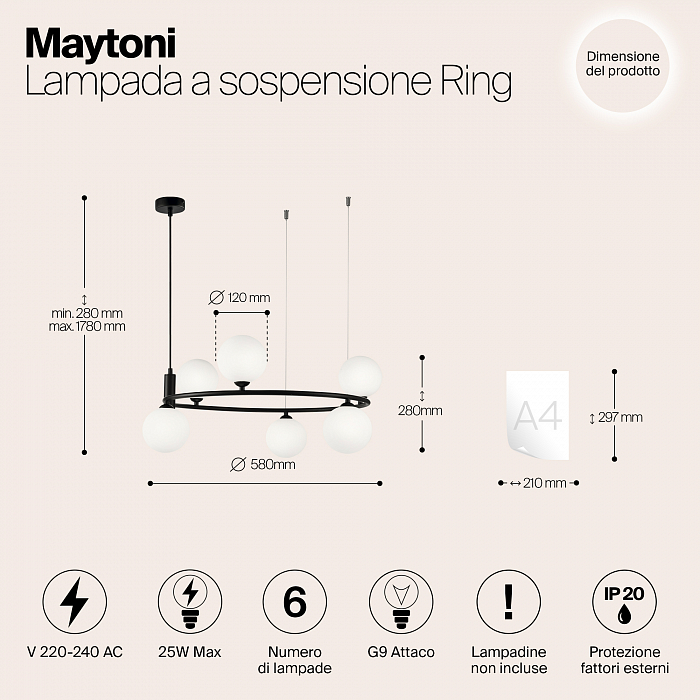 Светильник подвесная Maytoni MOD013PL-06B