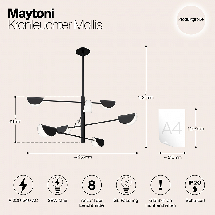 Люстра на штанге Maytoni MOD126PL-08B