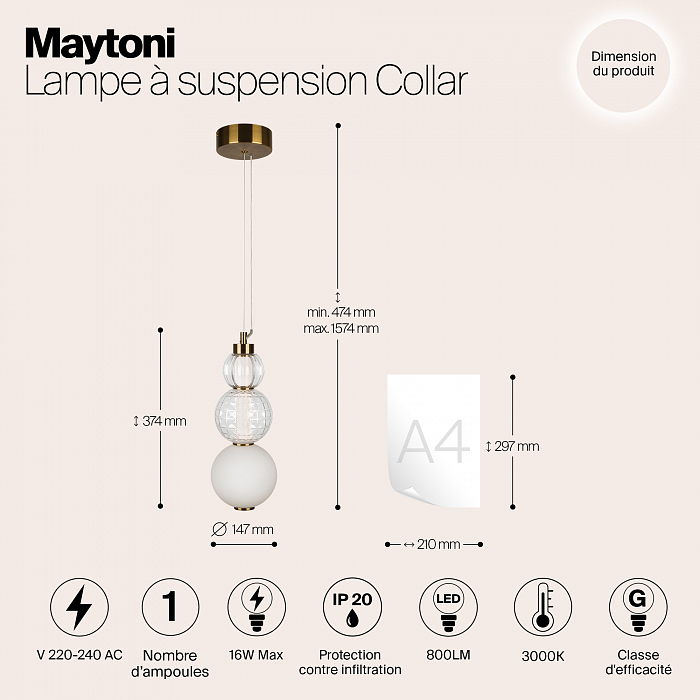 Светильник одинарный Maytoni P069PL-L16G3K
