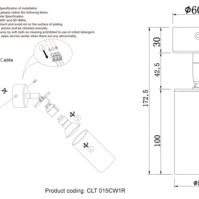 Светильник Crystal Lux CLT 015CW1R BL