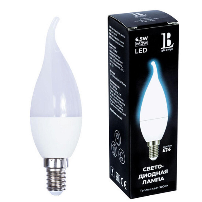 Лампочка светодиодная Е14 L&B E14-6,5W-3000К-C37-flame_lb
