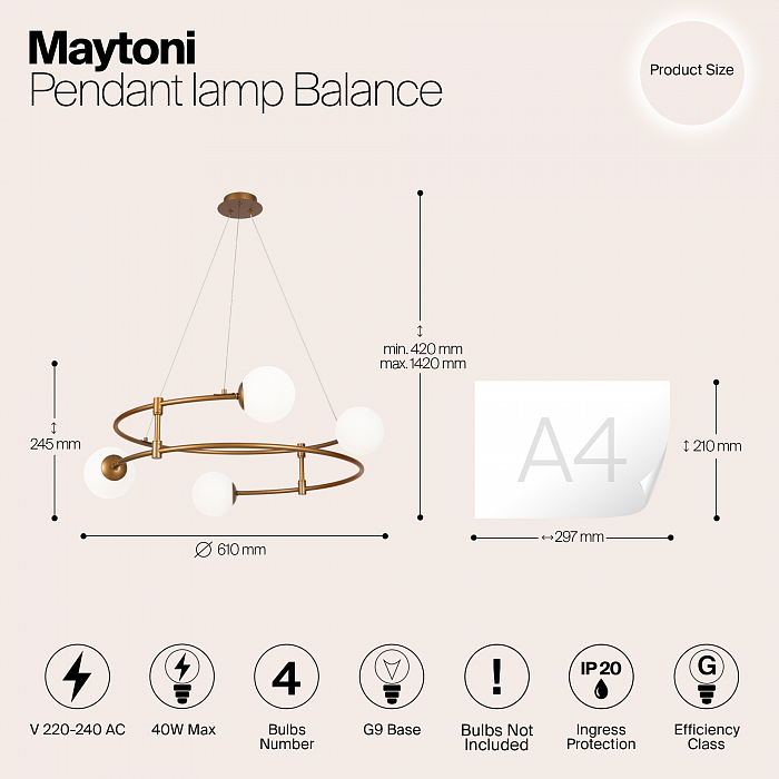 Светильник подвесная Maytoni MOD317PL-04G