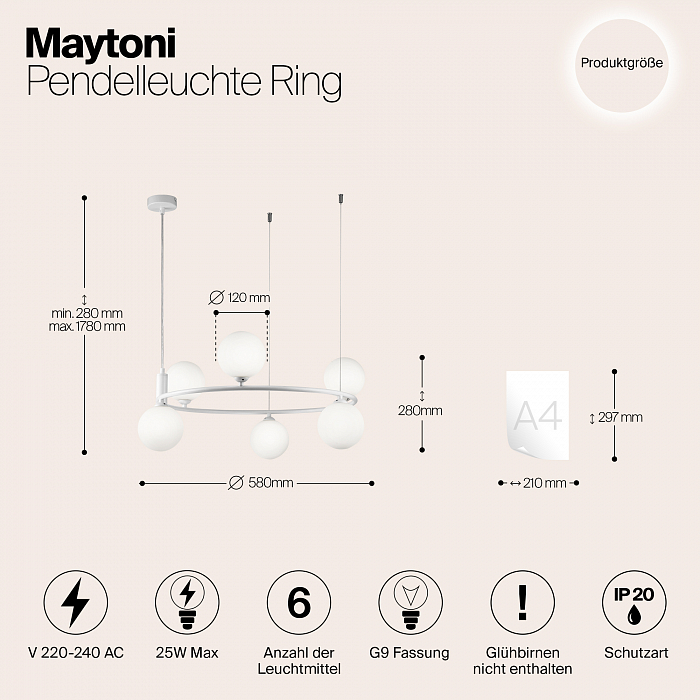 Светильник подвесная Maytoni MOD013PL-06W