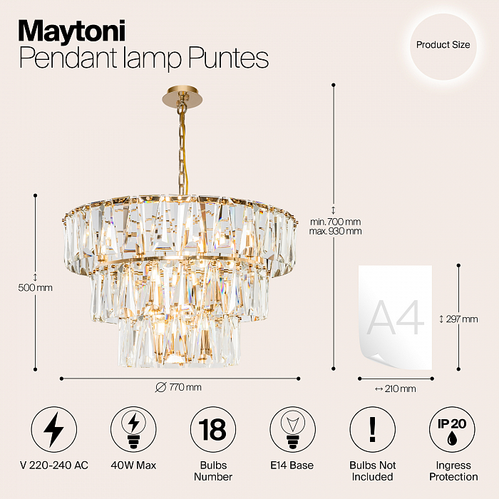Светильник подвесная Maytoni MOD043PL-18G