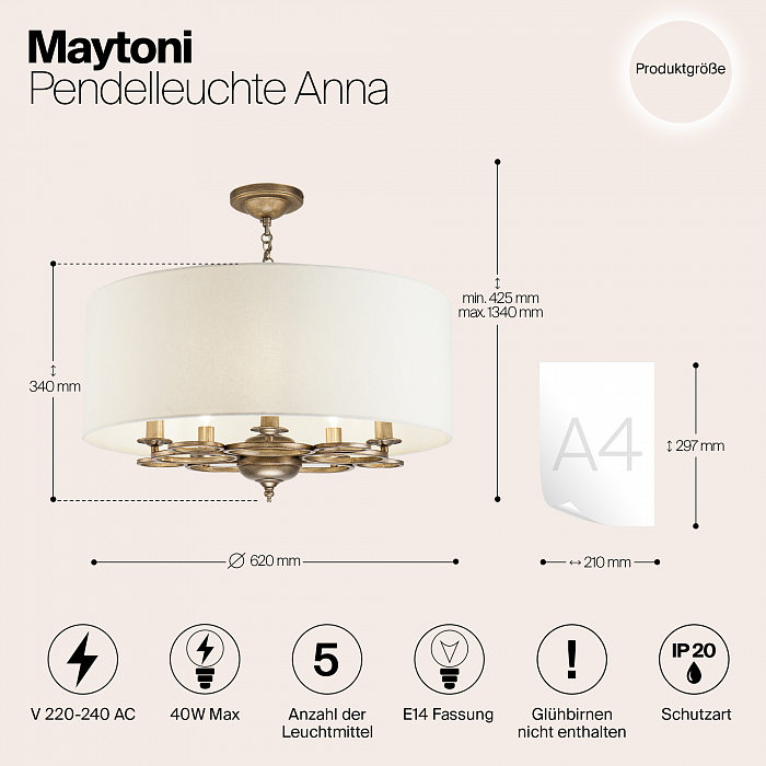 Светильник подвесная Maytoni H007PL-05G