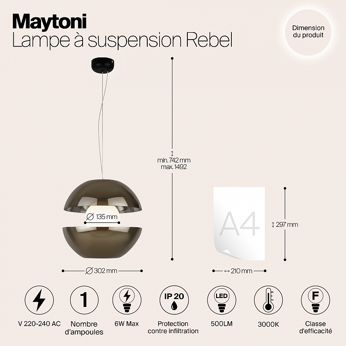 Светильник одинарный Maytoni MOD322PL-L6G3K