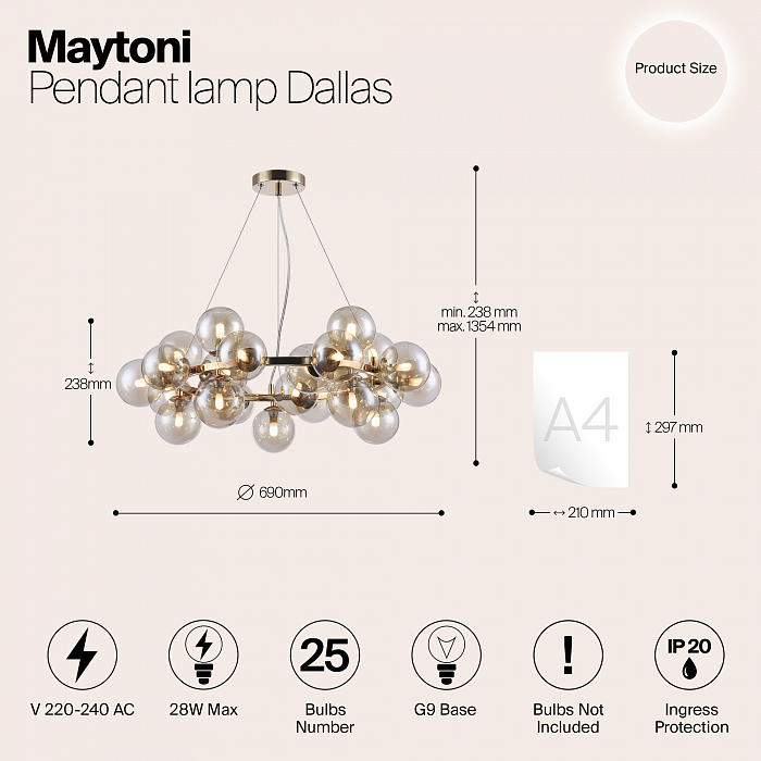Светильник подвесная Maytoni MOD548PL-25G