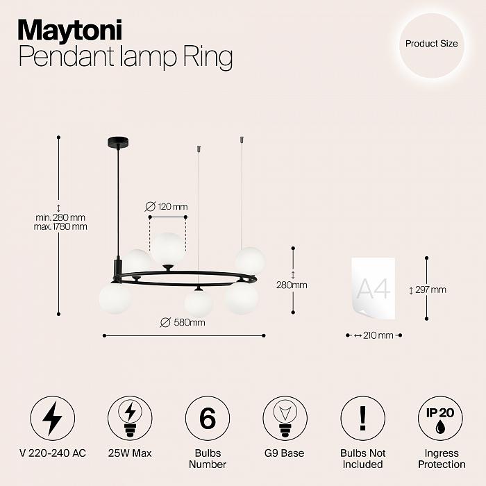 Светильник подвесная Maytoni MOD013PL-06B