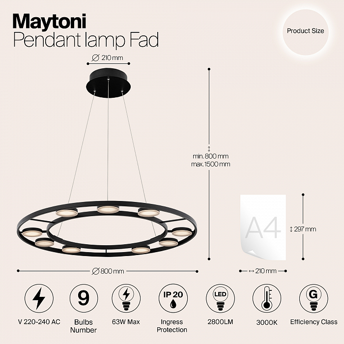 Светильник подвесная Maytoni MOD070PL-L63B3K