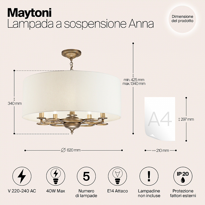 Светильник подвесная Maytoni H007PL-05G