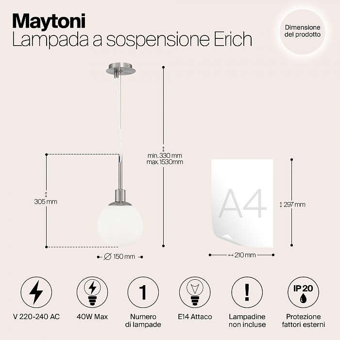 Светильник одинарный Maytoni MOD221-PL-01-G