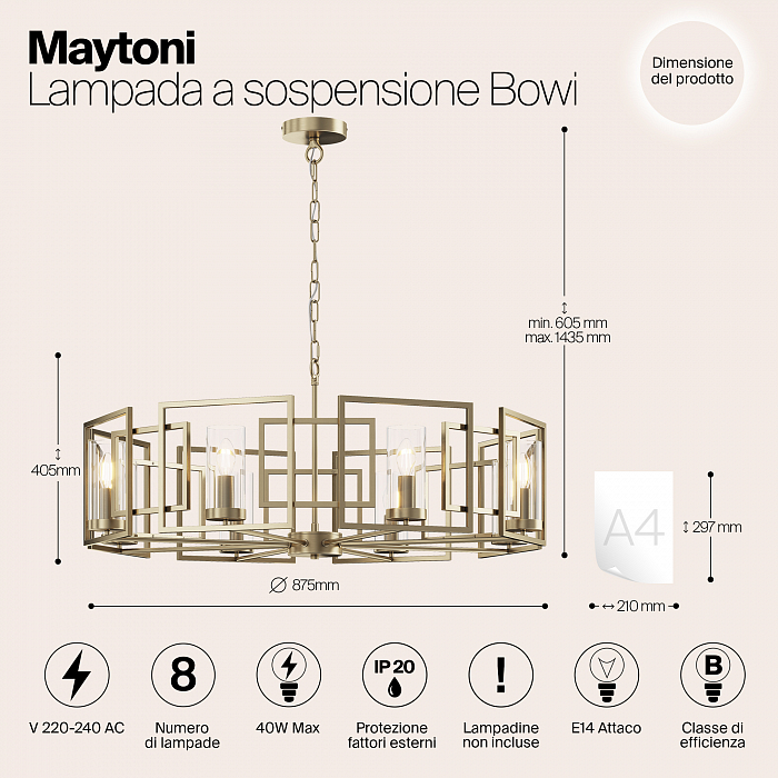 Светильник подвесная Maytoni H009PL-08G