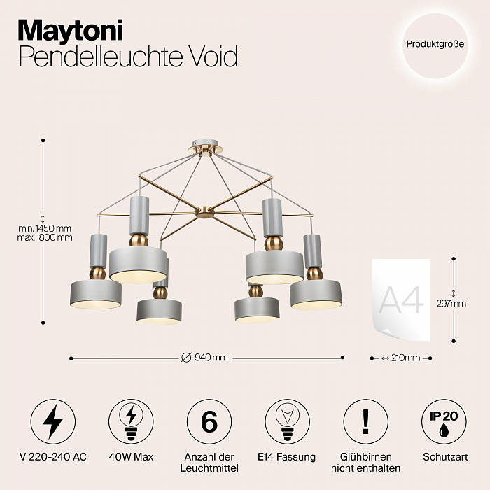 Светильник подвесная Maytoni MOD030PL-06GR