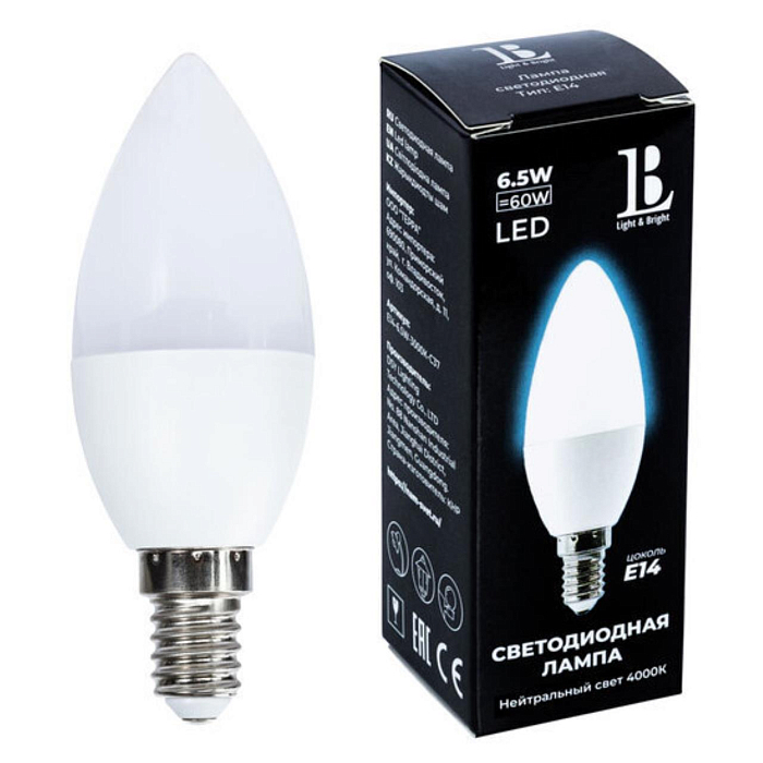 Лампочка светодиодная Е14 L&B E14-6,5W-4000К-C37_lb