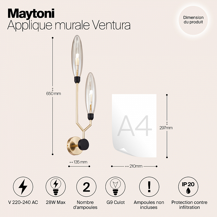 Бра на 2 лампы Maytoni MOD012WL-02G