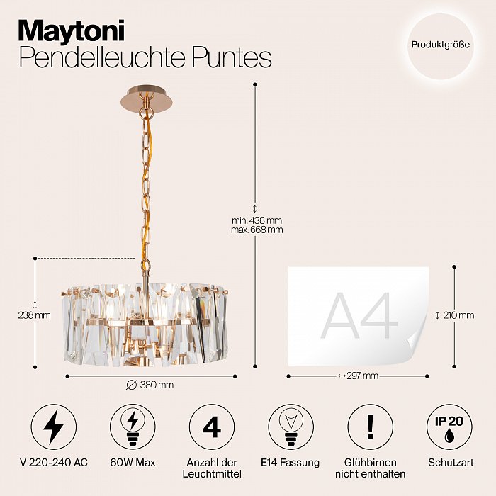 Светильник подвесная Maytoni MOD043PL-04G