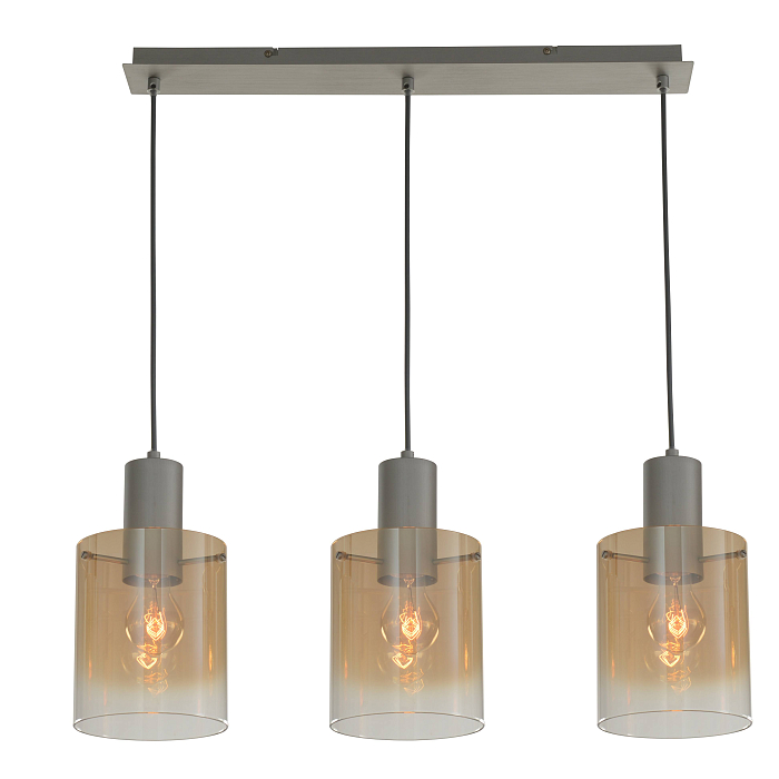 Люстра NewRgy 7613-3PC BRUSHED SILVER+AMBER GLASS