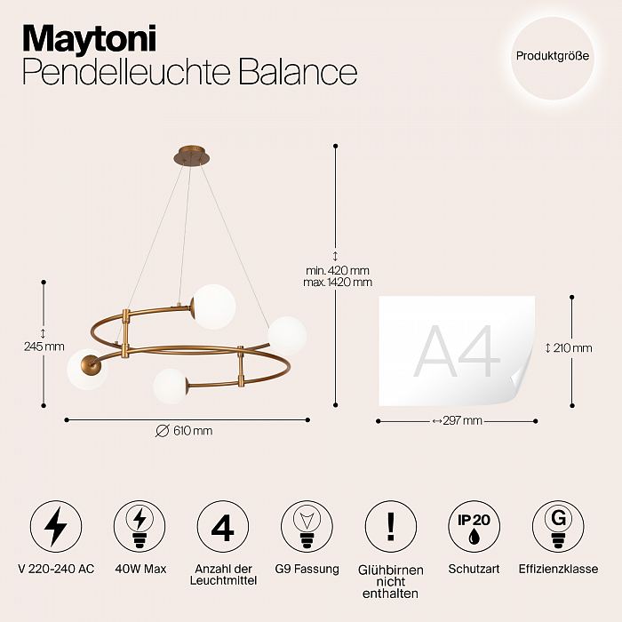 Светильник подвесная Maytoni MOD317PL-04G