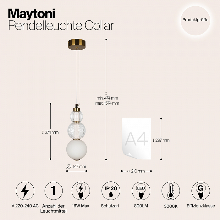 Светильник одинарный Maytoni P069PL-L16G3K
