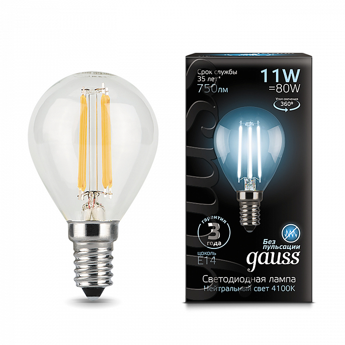 Лампочка филаментная Е14 Gauss 105801211