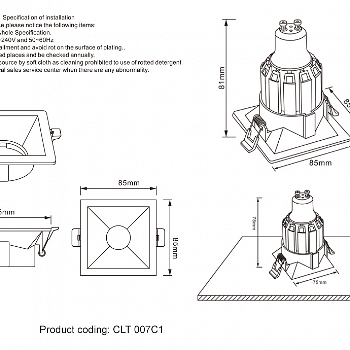 Светильник встраиваемый Crystal Lux CLT 007C1 WH