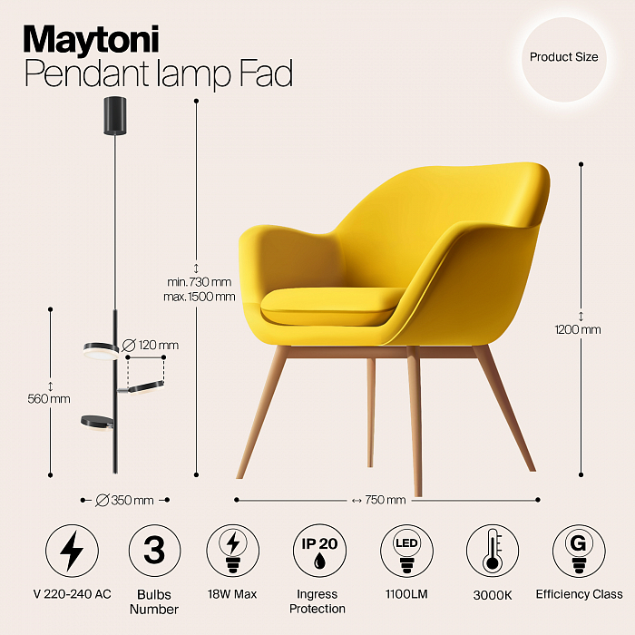 Светильник светодиодный Maytoni MOD070PL-L18B3K