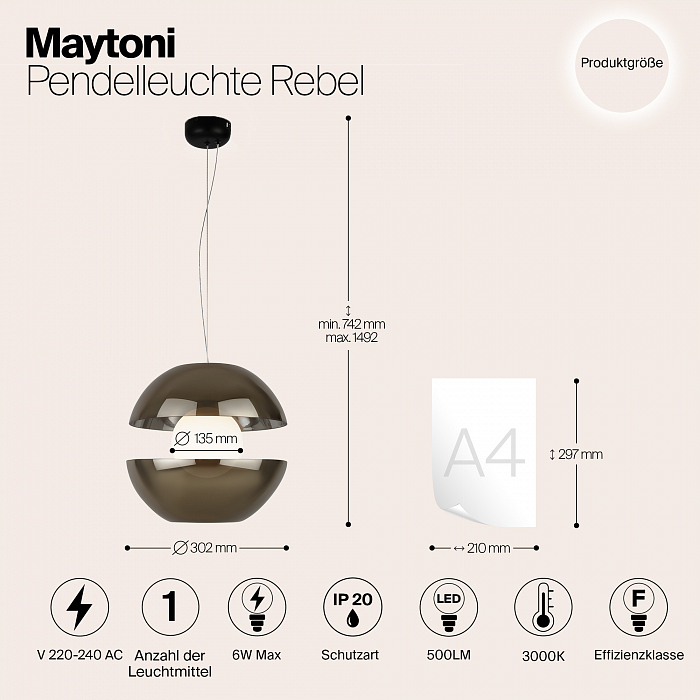 Светильник одинарный Maytoni MOD322PL-L6G3K